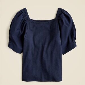 J. Crew Women's Size XXS Navy Blue Puff Sleeve‎ Ribbed Slim Fit Blouse Feminine